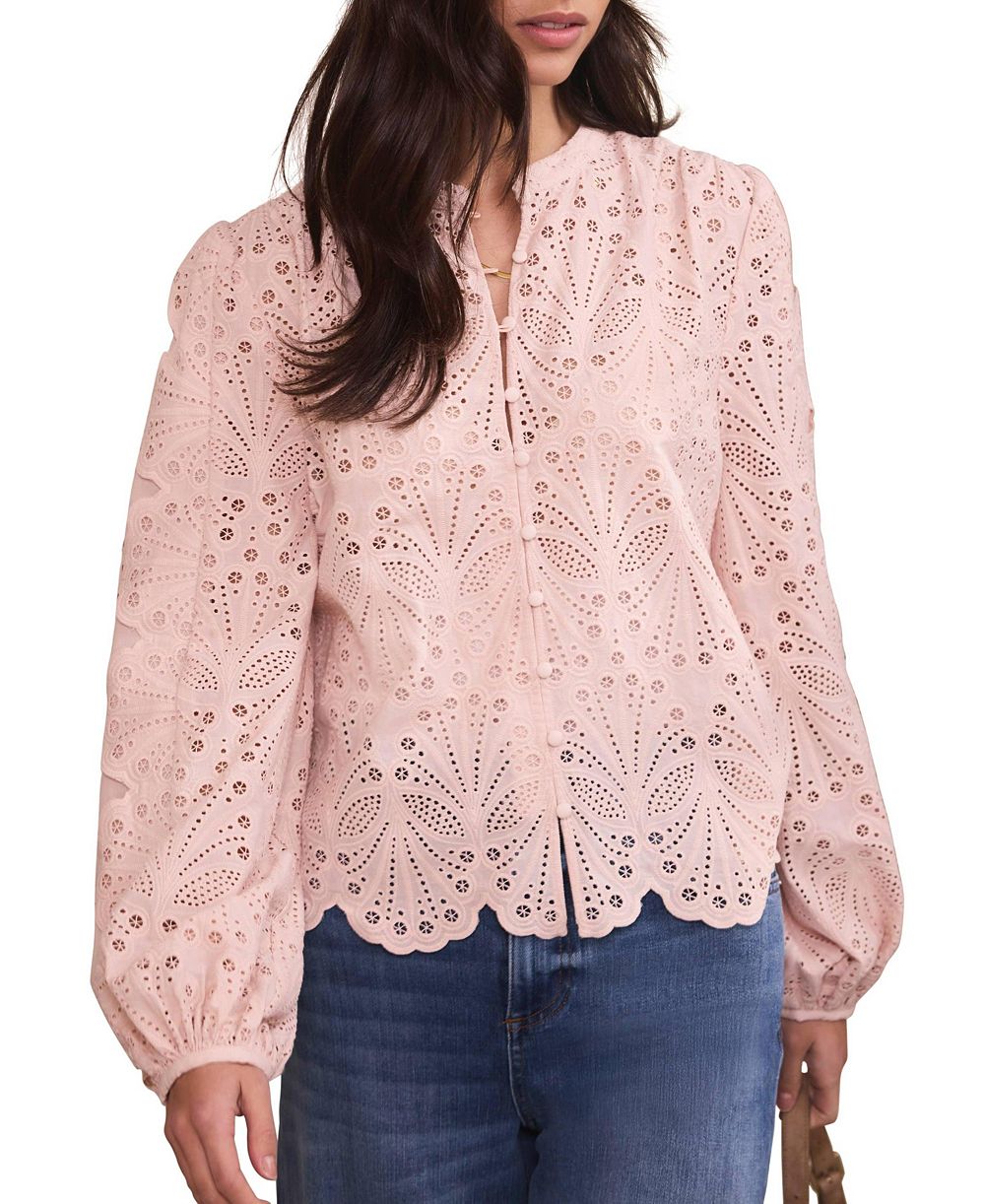 Женская блуза Mint Velvet с V-образным вырезом и волнистым краем Broderie Anglaise