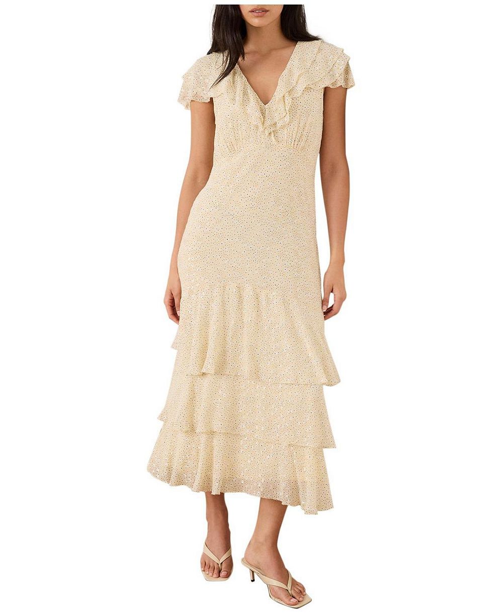Mint Velvet Женский Tiered Ruffle V-Neck Midi Dress