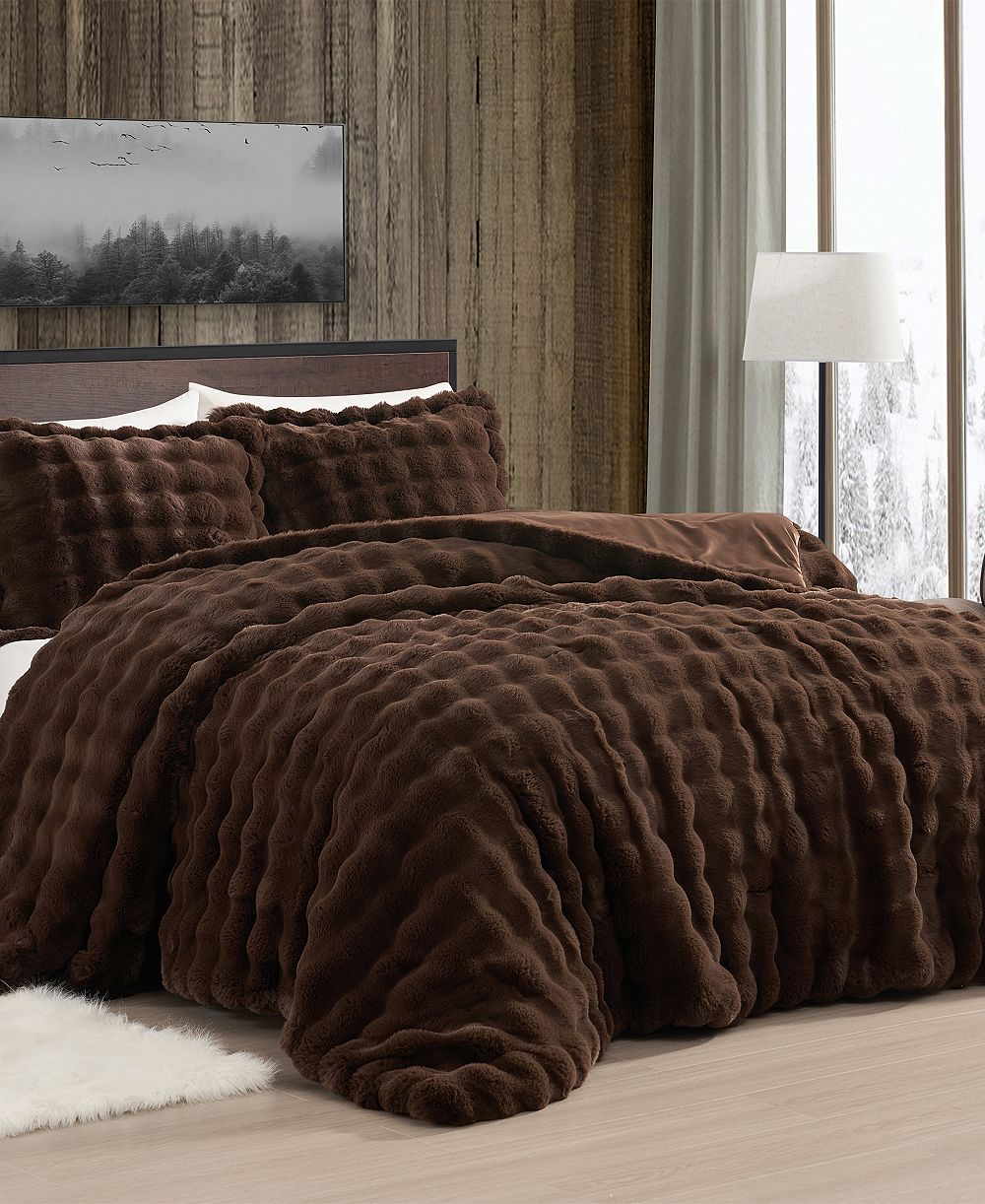 Alpine Cabin Bubble Faux Fur 3-Piece Comforter Set, King