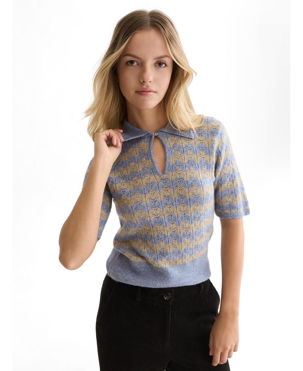Пуловер с коротким рукавом и ажурным узором SCOTCH & SODA для женщин, стонвош в полоску