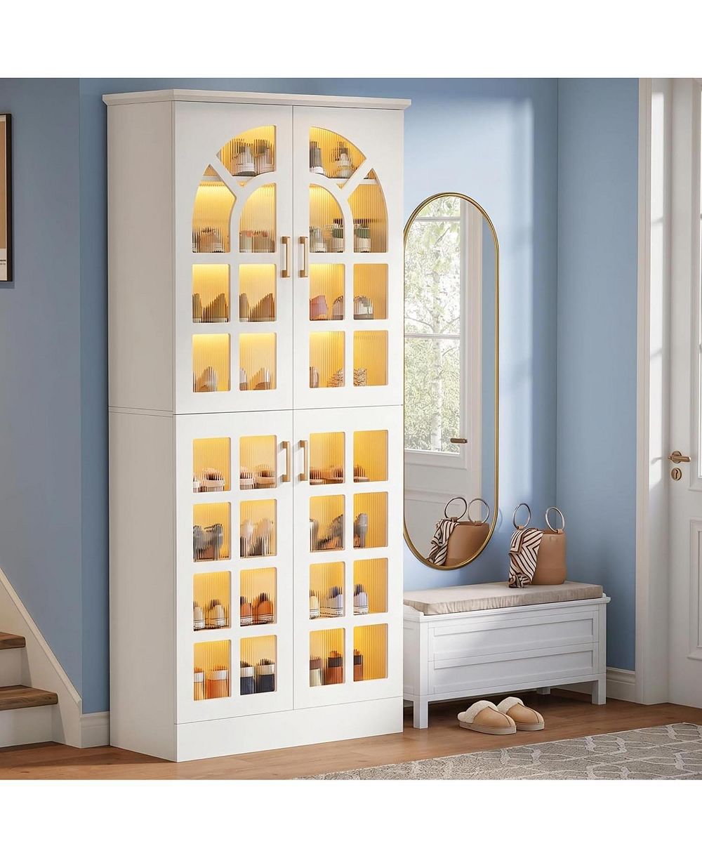 Tribesigns Tall Shoe Cabinet with Doors,Led Lights, 8-Tier,Adjustable