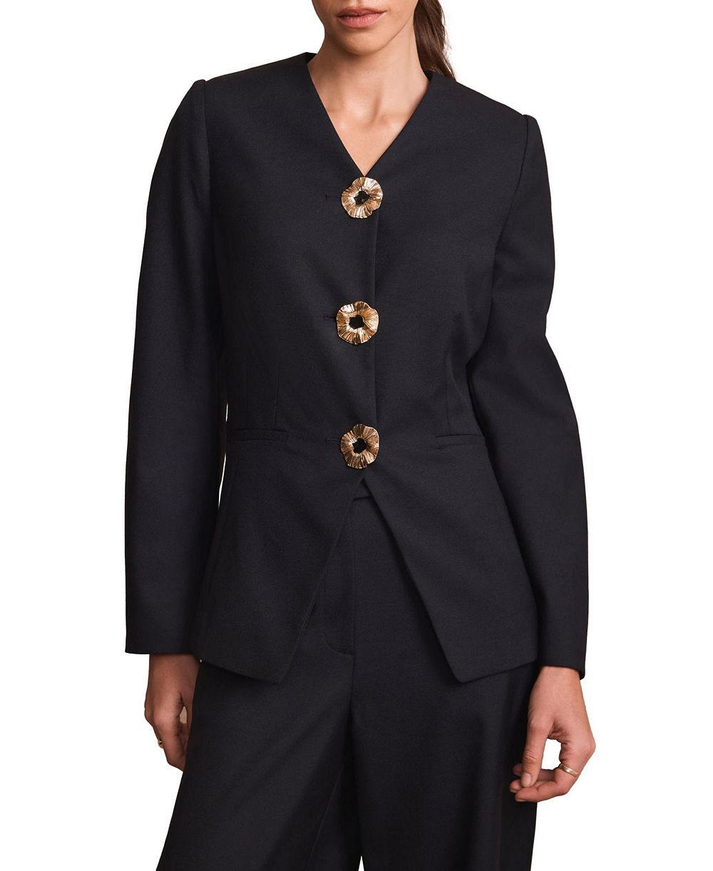 Женский приталенный блейзер Mint Velvet Sculpted V-Neck Wool-Blend Lined