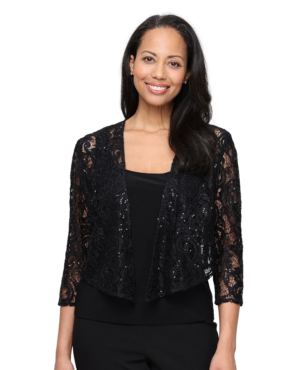 Alex Evenings Women's Sequin-Lace 3/4-Sleeve V-Neck Coverup