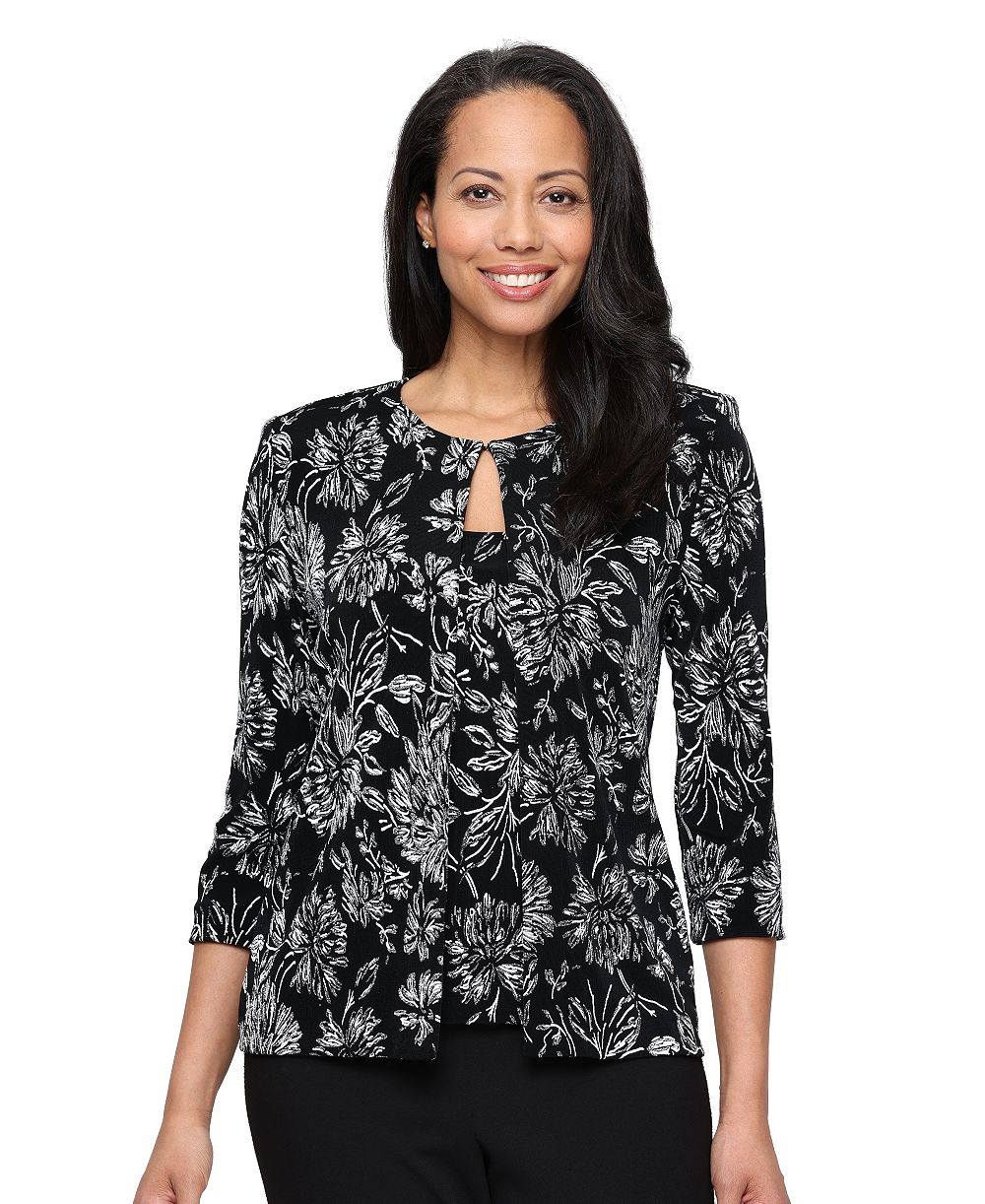 Alex Evenings Women's 3/4-Sleeve Glitter Knit Twinset Jacket and Tank Set
