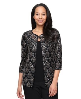 Alex Evenings Women's Sequin Mock Twinset 3/4-Sleeve Blouse