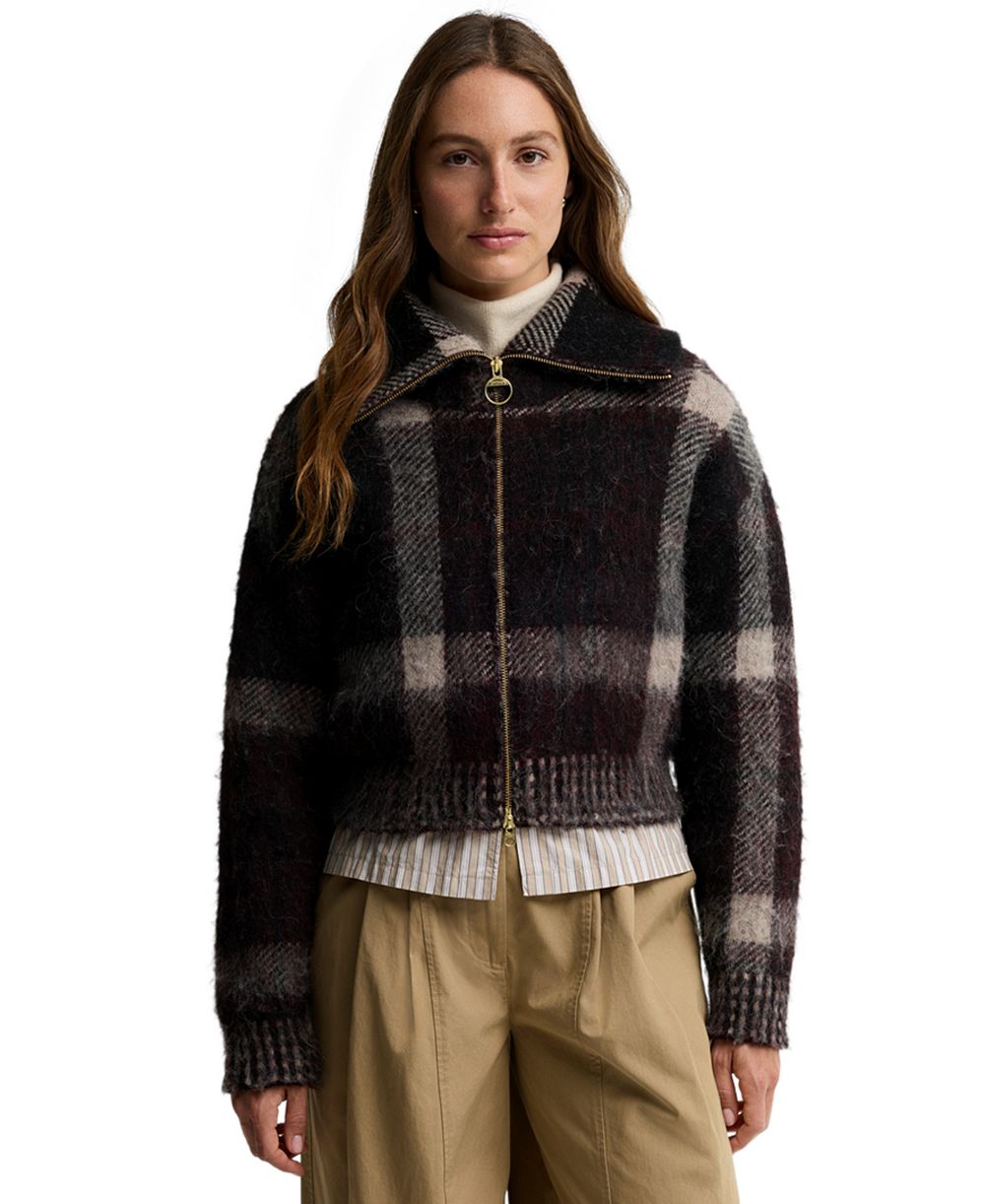 Barbour Women's Carville Alpaca Wool-Blend Tartan Jacquard Funnel Neck Cardigan