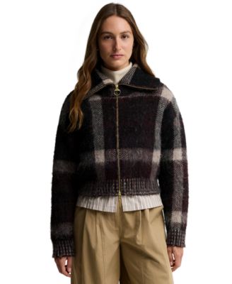 Женский кардиган Barbour Carville с воротником-стойкой из тартановой ткани с альпакой