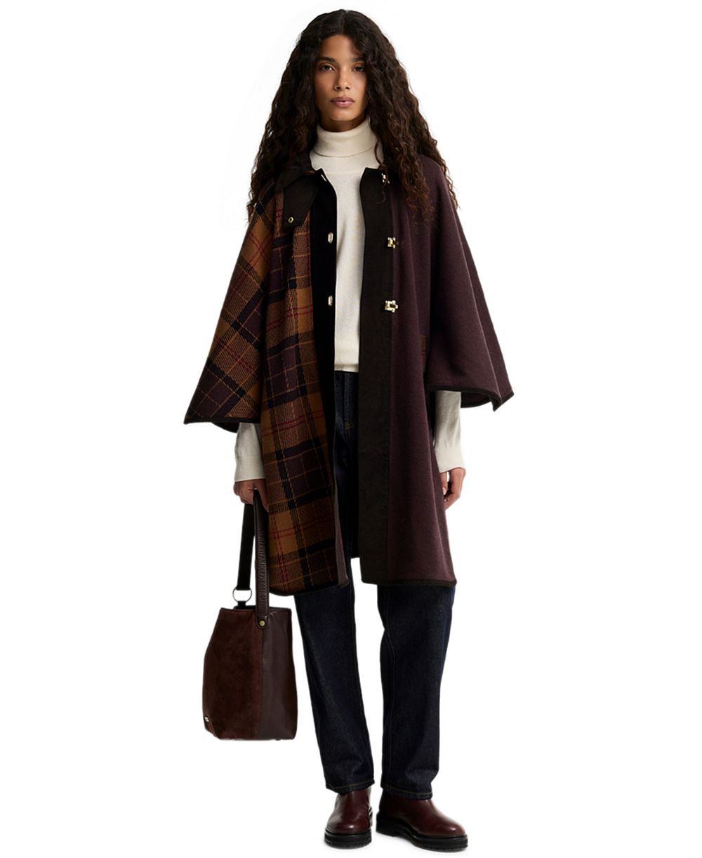 Barbour Women's Elva Tartan Wool-Blend Knitted Cape Coat