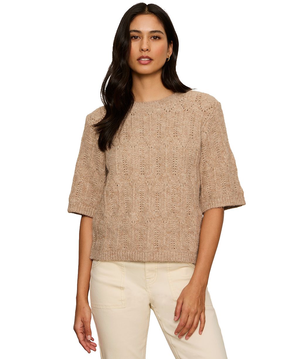 Sanctuary Women's Pointelle Short-Sleeve Crewneck Sweater Top