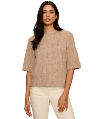 Sanctuary Women's Pointelle Short-Sleeve Crewneck Sweater Top