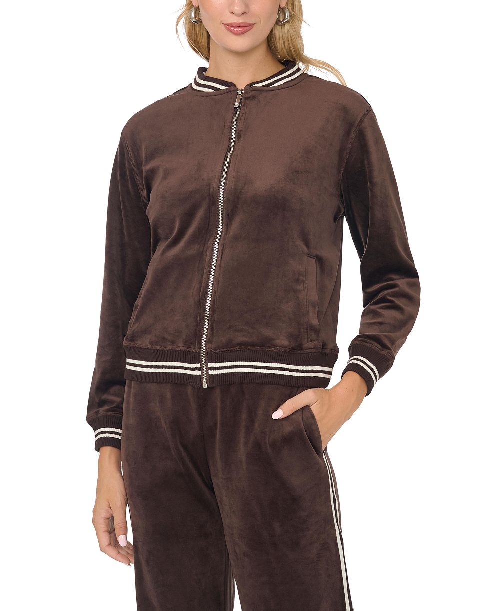 Vince Camuto Women's Bomber Stripe-Trim Velvet Jacket