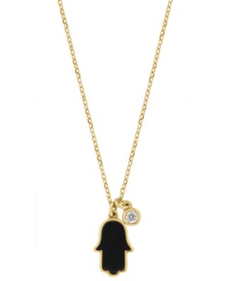 EFFY Collection Diamond Accent and Onyx Hamsa Pendant (0.03 ct. t.w.) in 14k Yellow Gold