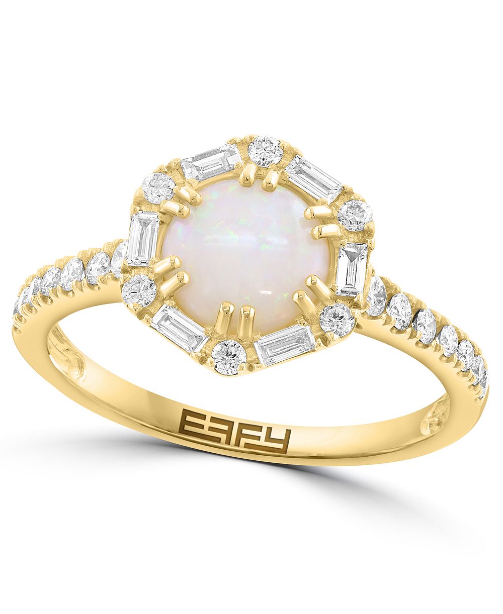EFFY Collection кольцо круглое с опалом и бриллиантами (5/8 карата суммарно опал, 3/8 карата суммарно бриллиант) из желтого золота 14 карат