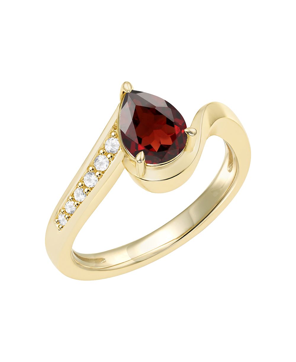 Кольцо с гранатом (1-1/5 ct. t.w.) и бриллиантом (1/10 ct. t.w.) в 14k желтом золоте