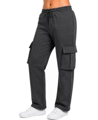 Blue Ice Women's Loose-Fit Cargo Pockets Open-Bottom Fleece Joggers