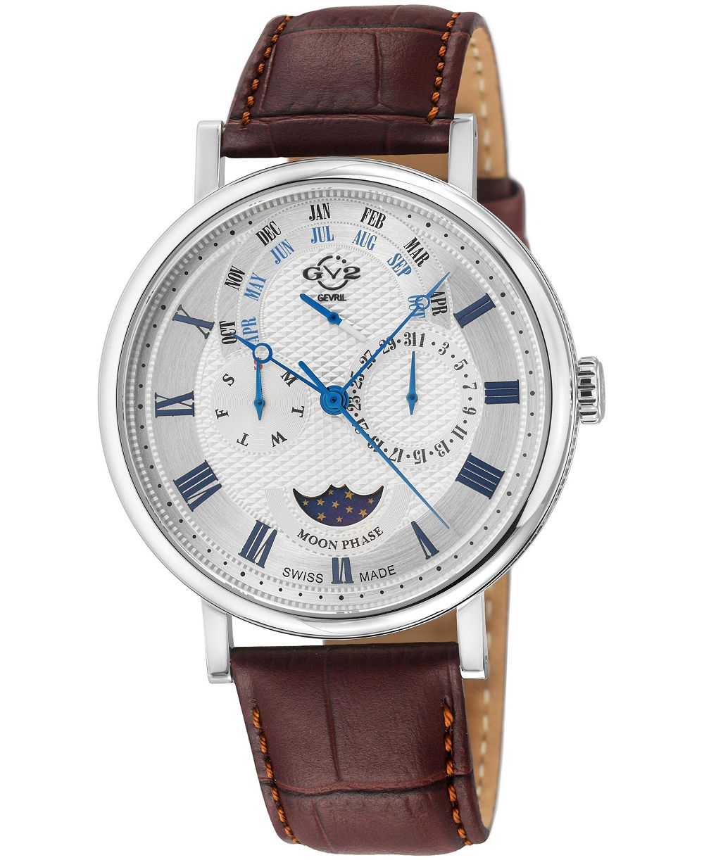Мужские часы GV2 by Gevril Maestro Swiss Quartz с кожаным ремешком