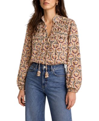 Mint Velvet Women's Floral-Print Ruffle-Trim Tie-Front Long-Sleeve Blouse
