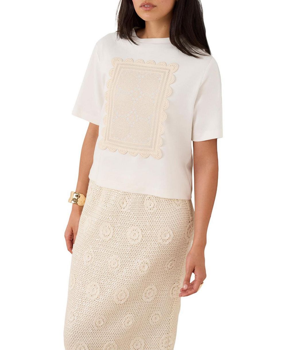 Женский трикотажный T-shirt Mint Velvet Crochet Crewneck Short-Sleeve