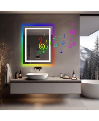 LUVODI RGB Backlit + Front Lighted 28"x36" LED Bathroom Mirror with Bluetooth Speaker Time Temperature Display Memory Function
