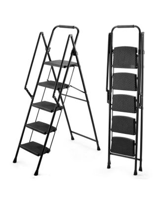 Streamdale Furniture  5-Step Folding Steel Ladder Stool with Anti-Slip Handle and Pedals, 330 lb Capacity
