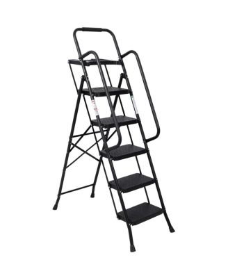 Streamdale Furniture  5 Step Folding Steel Ladder with Handrail and Anti-Slip Pedals 330 lbs