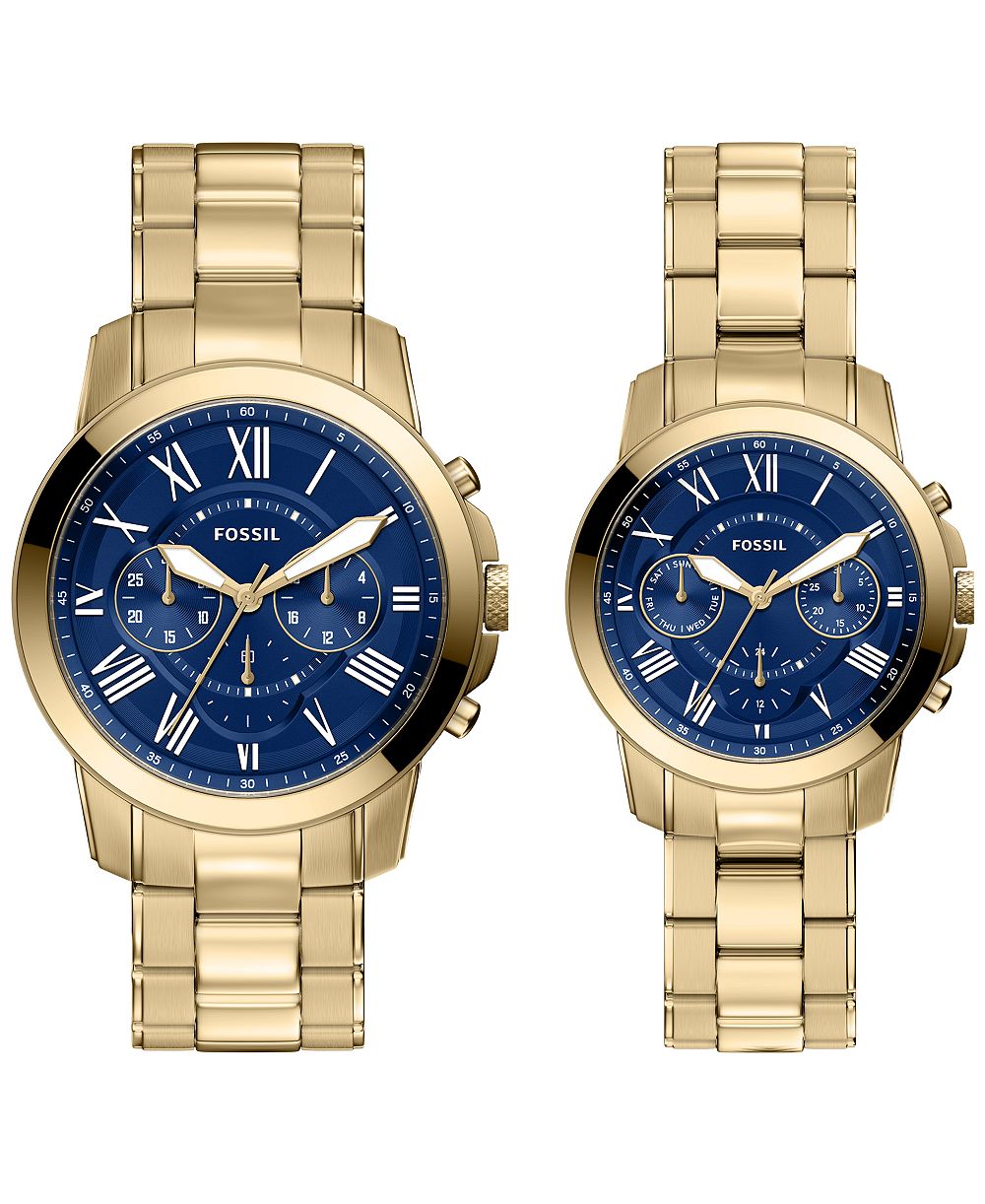 Набор часов Fossil Unisex Grant Chronograph Gold-Tone Stainless Steel 44mm и 36mm