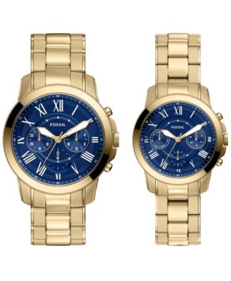 Fossil Unisex Grant Chronograph Gold-Tone Stainless Steel Watch Set 44mm and 36mm