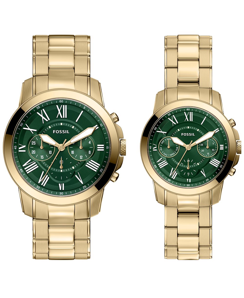 Fossil унисекс часы Grant Chronograph Gold-Tone Stainless Steel 44mm и 36mm