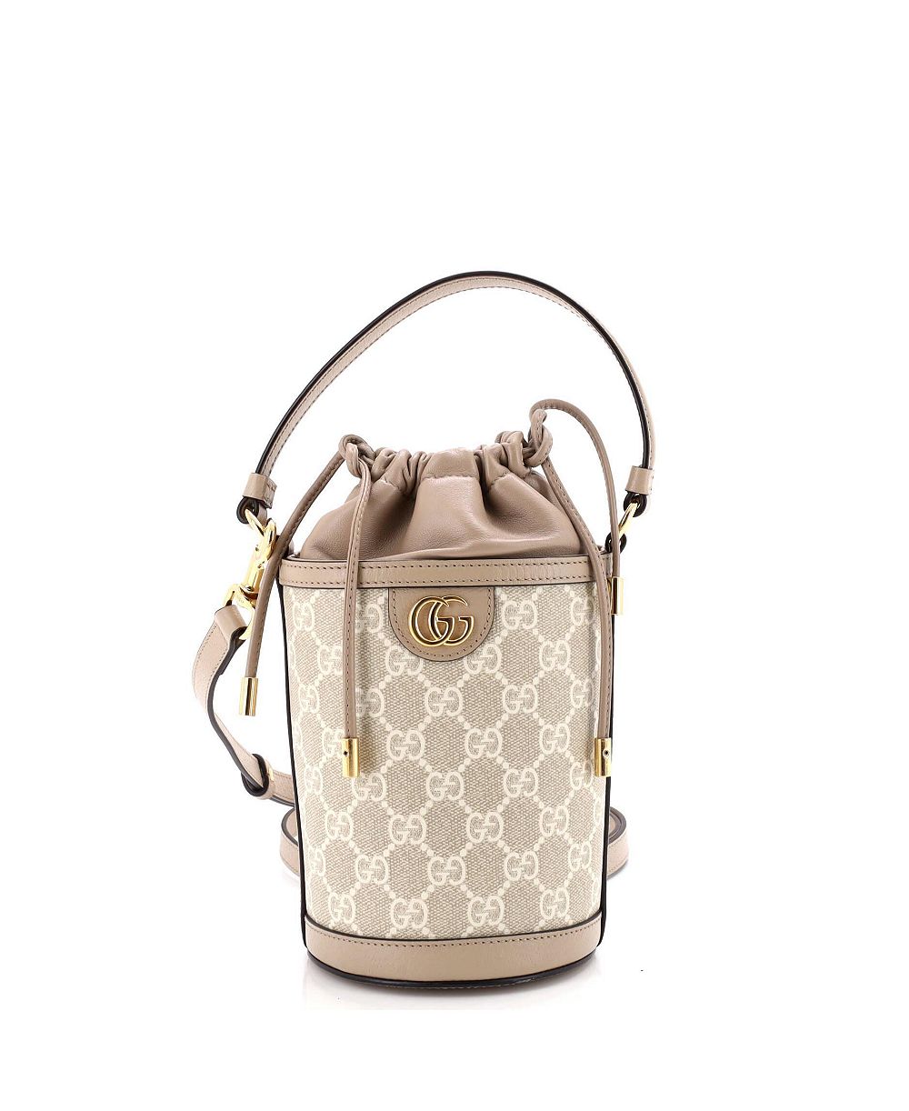 Женская сумка Gucci Mini Ophidia Top Handle Bucket Bag GG Coated Canvas с кожаной отделкой