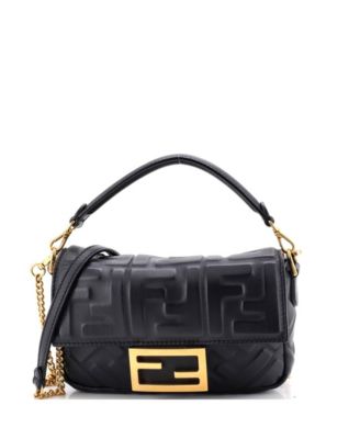 Pre-Owned Fendi мини-сумка Baguette NM Zucca из кожи с тиснением
