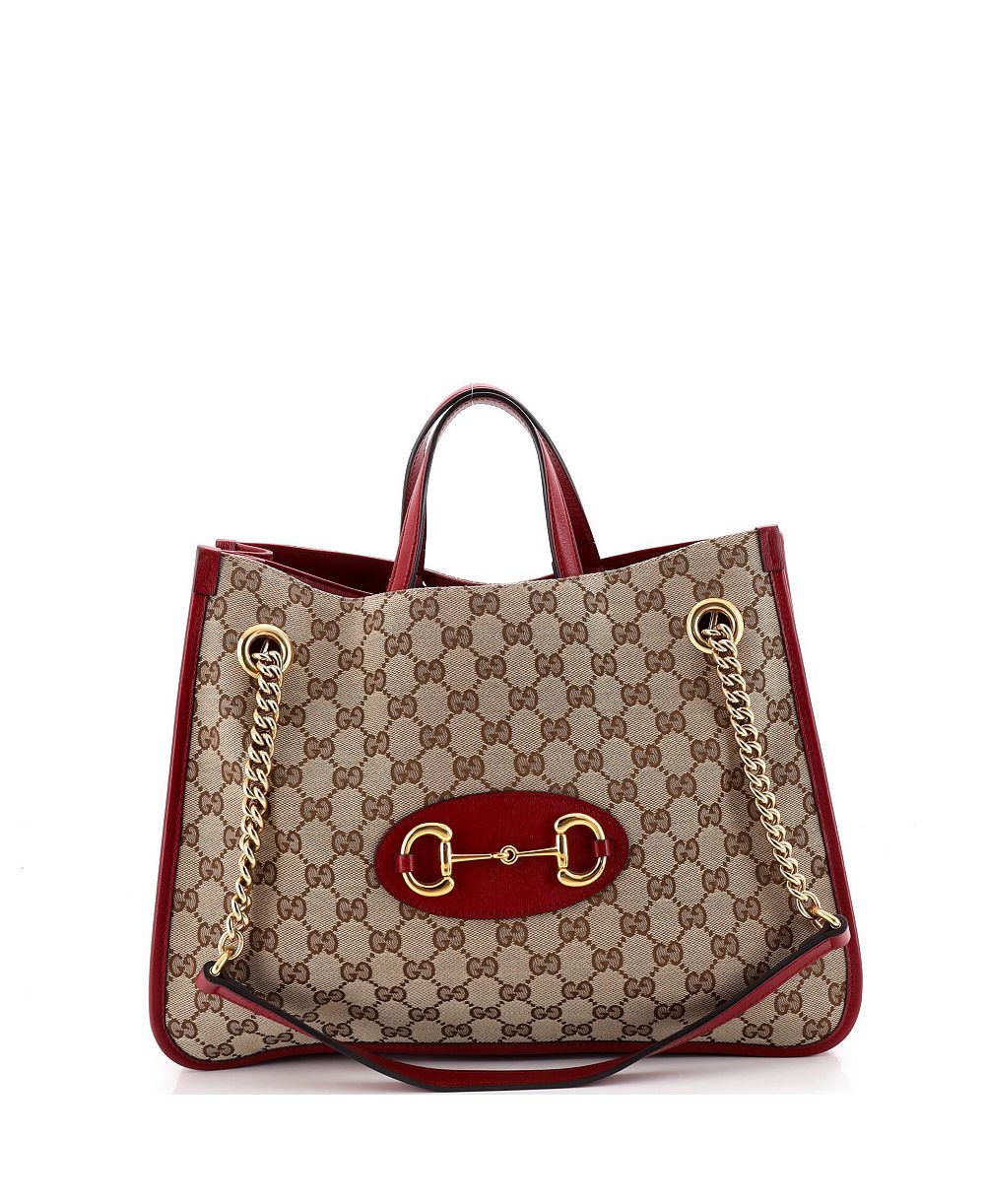 Pre-Owned Gucci Средняя сумка Tote Horsebit 1955 GG Canvas с кожаной отделкой