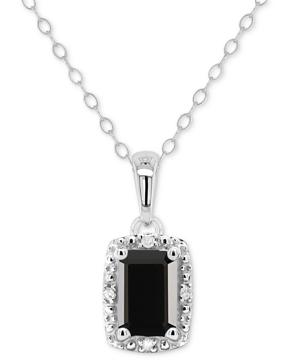 Onyx & Diamond Accent Rectangle 18" Pendant Necklace in Sterling Silver (Also available in Labradorite and Turquoise)