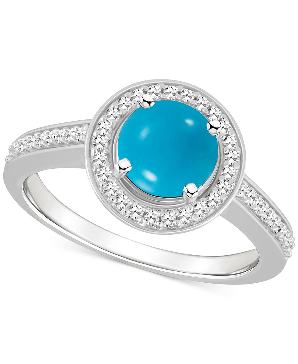 Onyx & Diamond (1/5 ct. t.w.) Halo Ring in Sterling Silver (Also available in Labradorite and Turquoise)