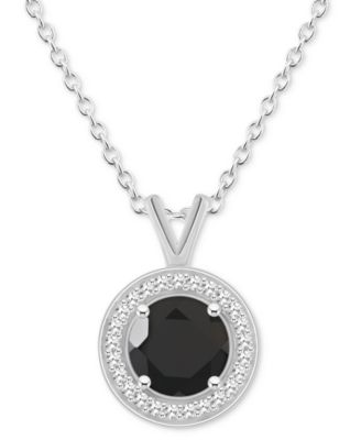 Подвеска-кулон Onyx & Diamond (1/8 ct. t.w.) Halo в Sterling Silver (также доступна в Labradorite и Turquoise)
