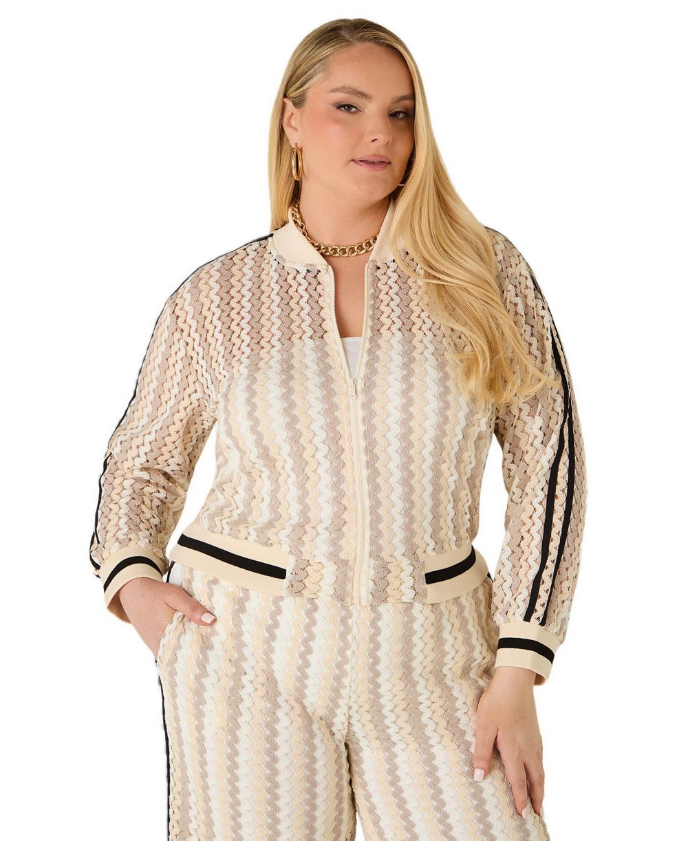 Ashley Stewart Plus Size Striped Crochet-Knit Bomber Jacket