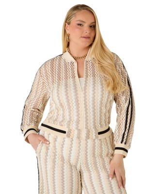 Ashley Stewart Plus Size Striped Crochet-Knit Bomber Jacket