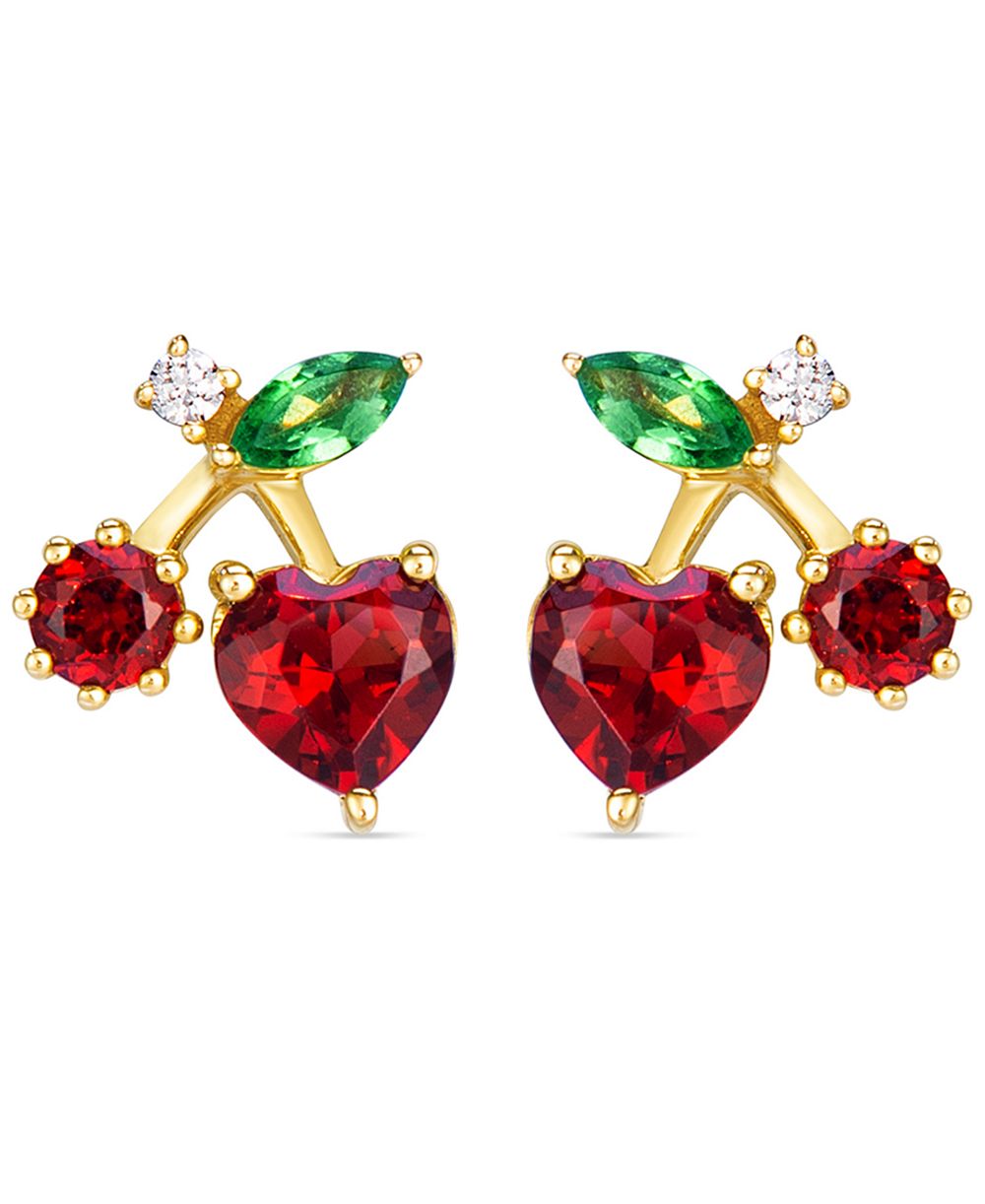 Le Vian Серьги-гвоздики из золота 14k с гранатом, цаворитом и бриллиантами (0,03 карата суммарно)