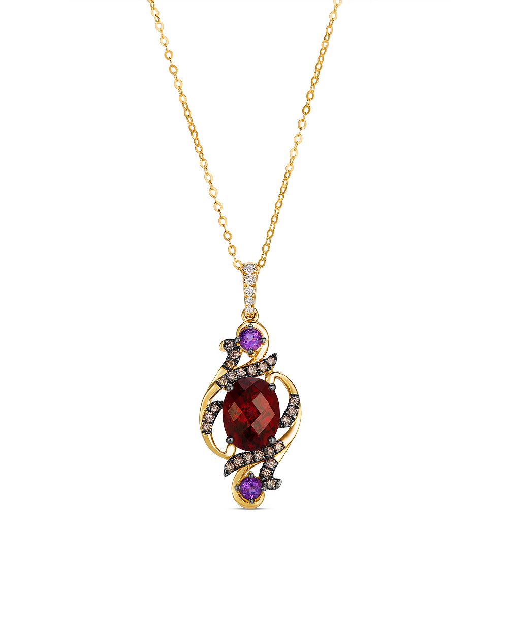 Le Vian Garnet, Amethyst, Nude Diamond (0.055 ct. t.w.) & Chocolate Diamond (0.19 ct. t.w.) Art Nouveau Pendant Necklace in 14k Honey Gold