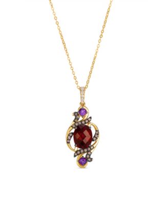 Le Vian Garnet, Amethyst, Nude Diamond (0.055 ct. t.w.) & Chocolate Diamond (0.19 ct. t.w.) Art Nouveau Pendant Necklace in 14k Honey Gold