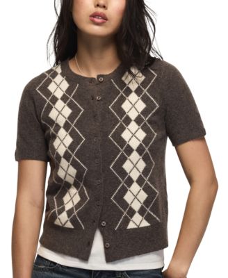 Lucky Brand женский короткий кардиган с коротким рукавом и круглым вырезом в аргайль