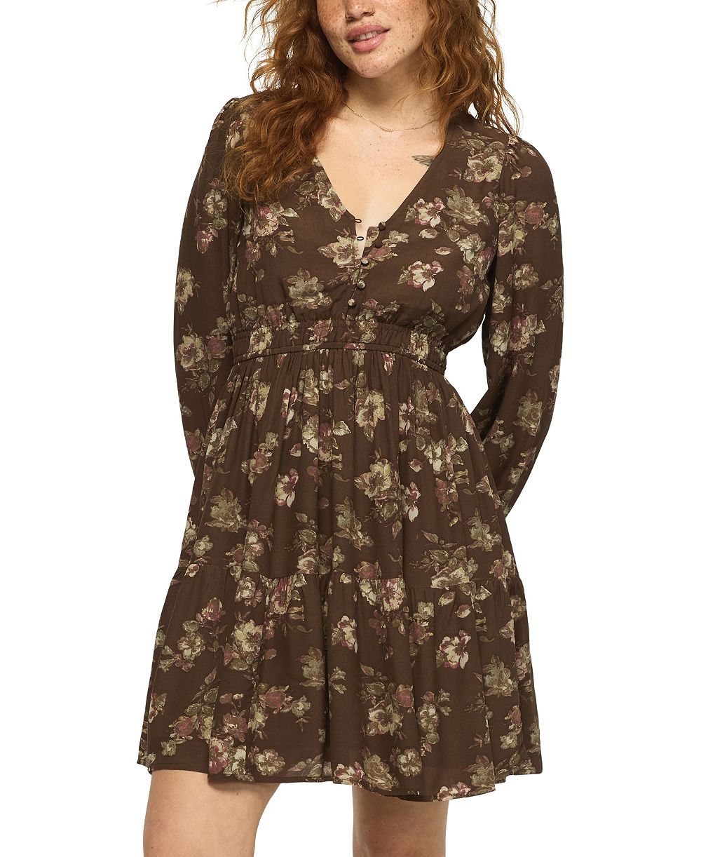 Lucky Brand женское мини-платье с цветочным принтом, длинным рукавом и сборкой на талии
