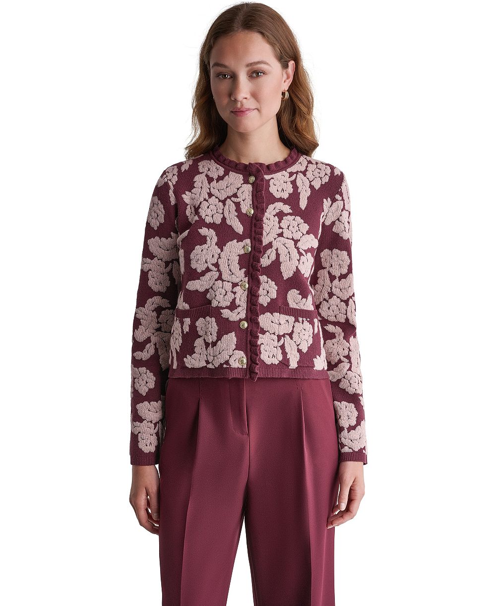 BCBG Women's Floral Crew-Neck Cardigan Sweater