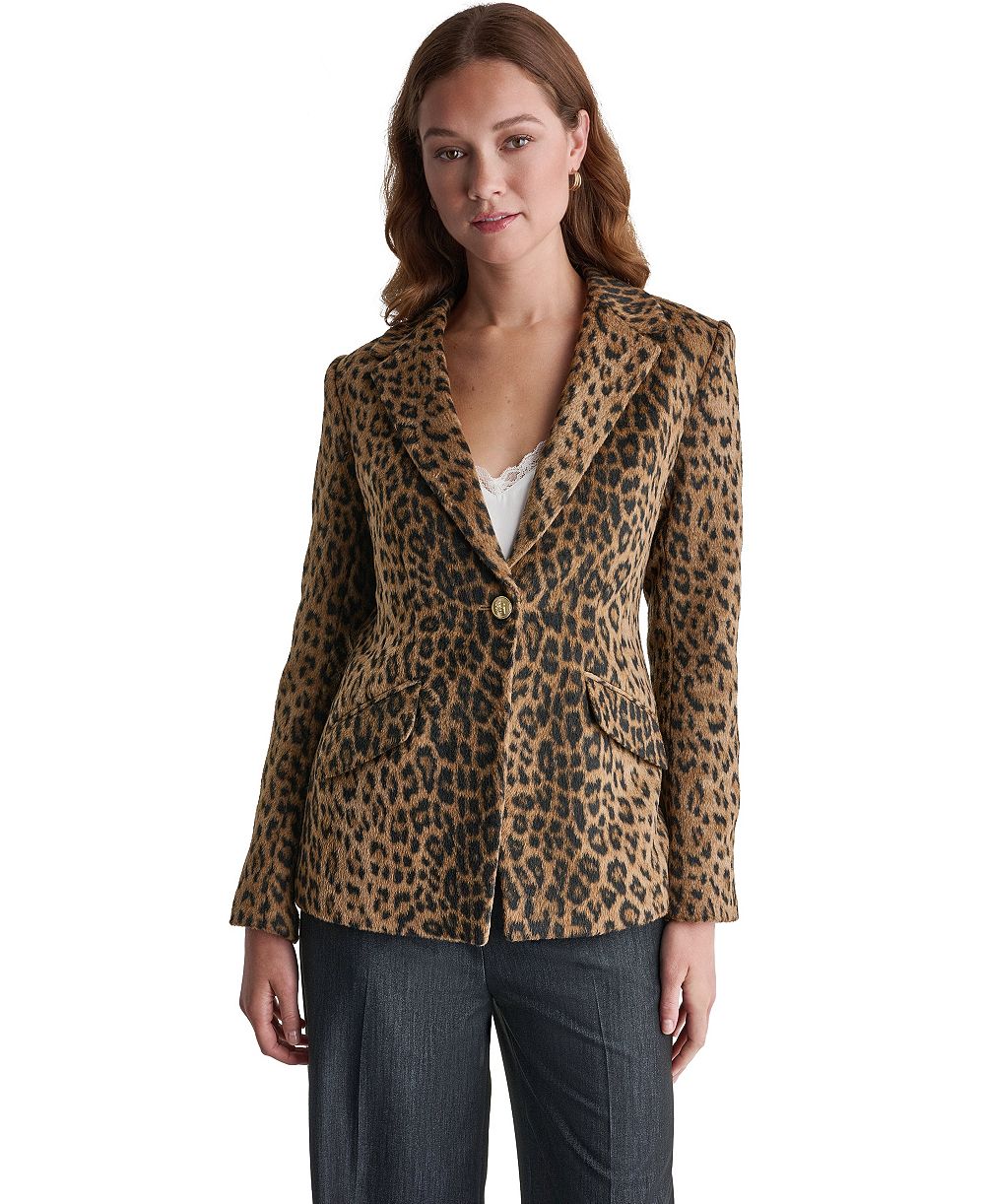 BCBG Women's Leopard-Print Shoulder-Padded Blazer