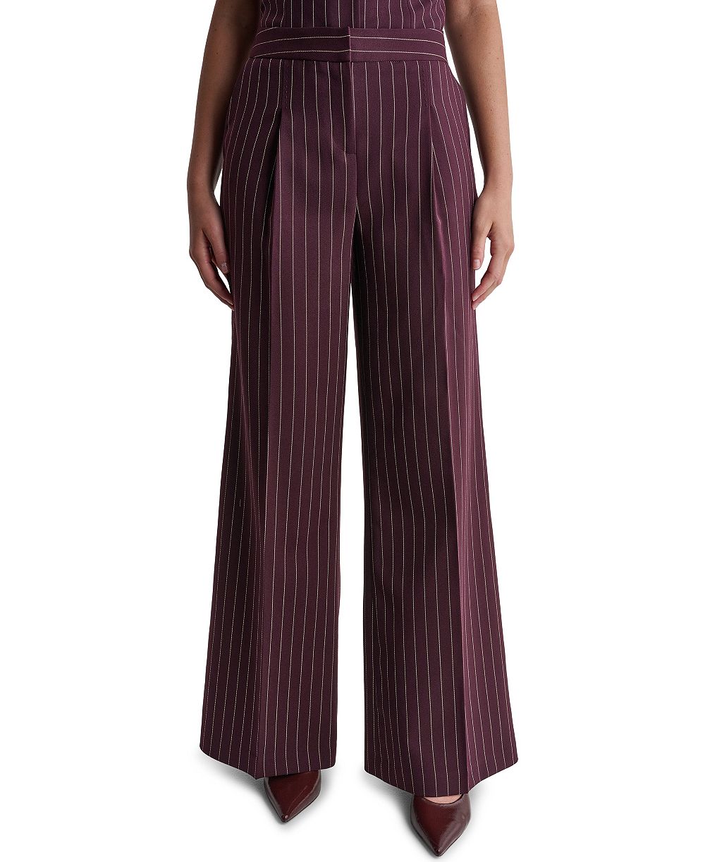 BCBG Women's High-Rise Wide-Leg Pinstripe Pants
