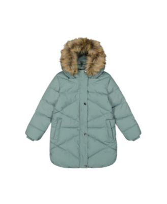 Deux par Deux Little and Big Girl ( 6 to 14 )  Long Winter Puffer Coat Sage