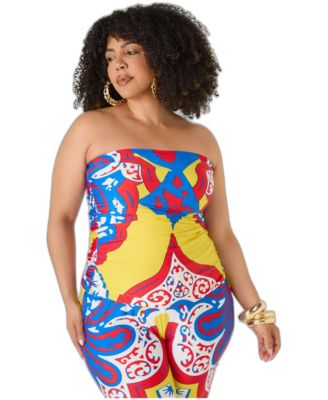 Ashley Stewart Plus Size Printed Ruched Strapless Tube Top