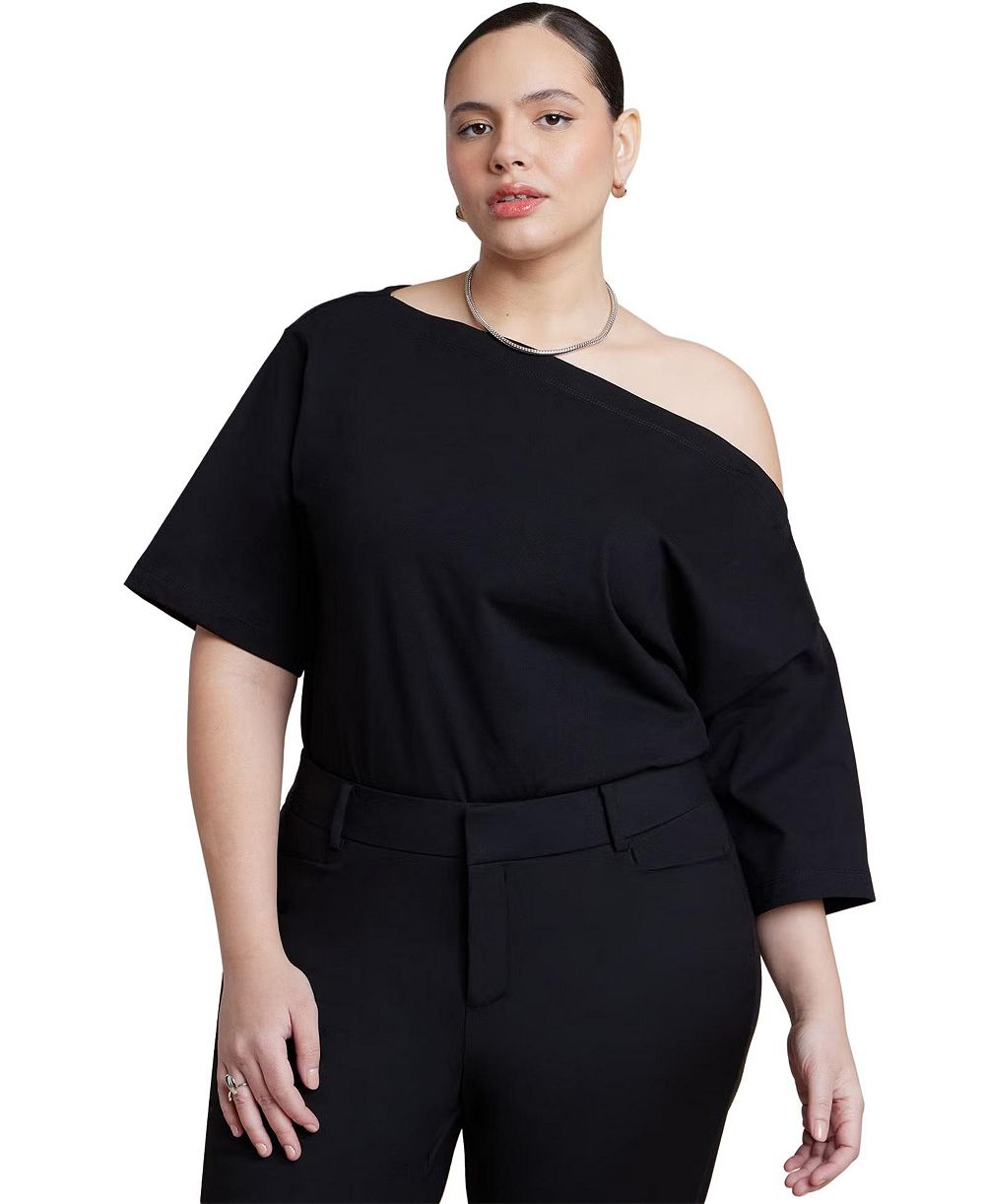 Футболка ELOQUII Plus Size Slouchy Oversized Dropped-Shoulder Boat-Neck Tee большого размера