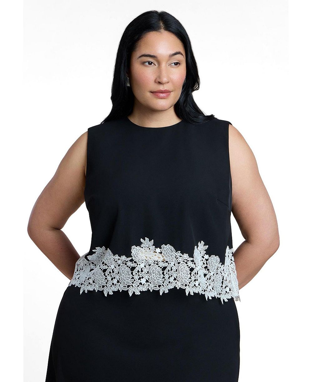 ELOQUII топ с вырезом-лодочкой и кружевной отделкой, Plus Size