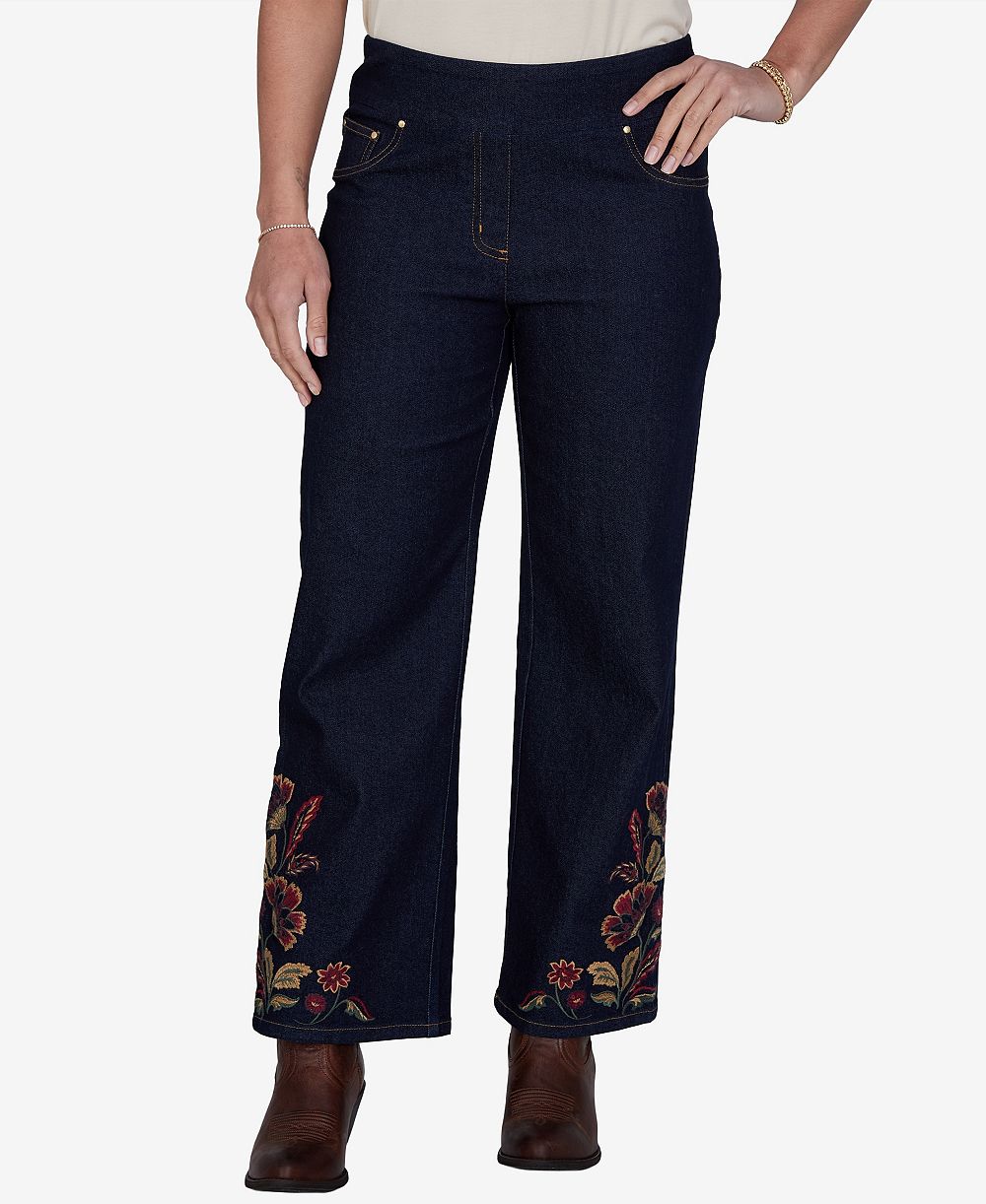 Ruby Rd. Petite Брюки Ruby Rd. Petite Pull-On широкие с вышивкой из денима