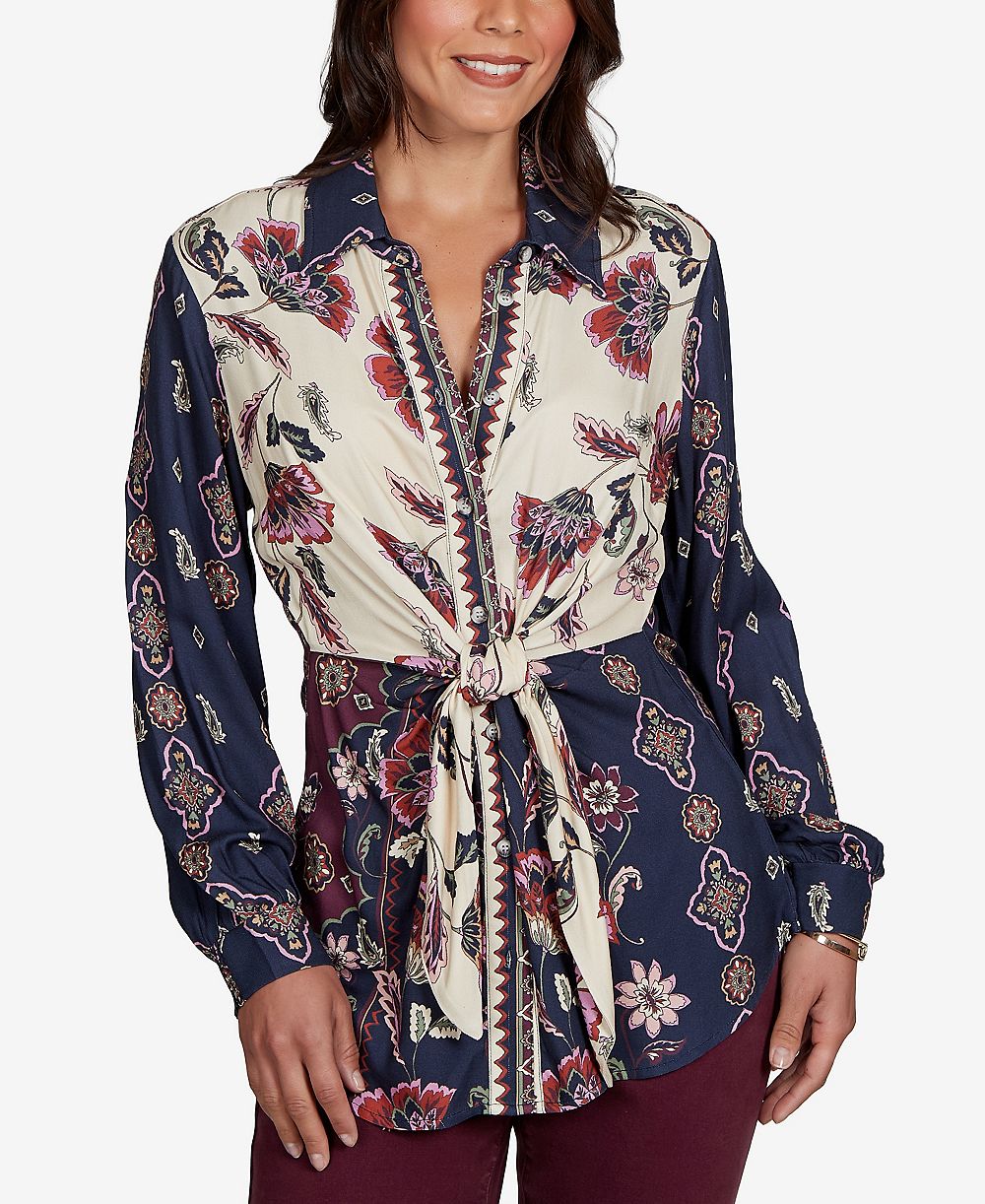 Женская блузка Ruby Rd. Petite Garden Tie-Front Long-Sleeve Floral-Print